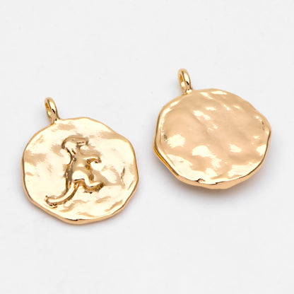 4pcs Gold Round Dinosaur Charm, 18K Gold plated Brass, Disk Pendants (GB-3464-D)