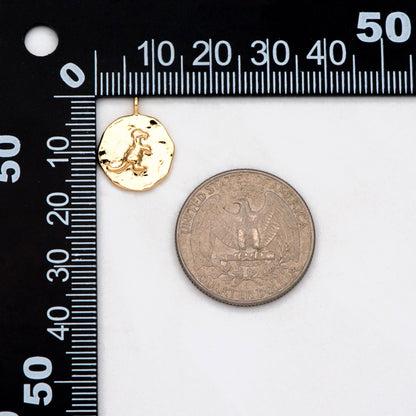 4pcs Gold Round Dinosaur Charm, 18K Gold plated Brass, Disk Pendants (GB-3464-D)