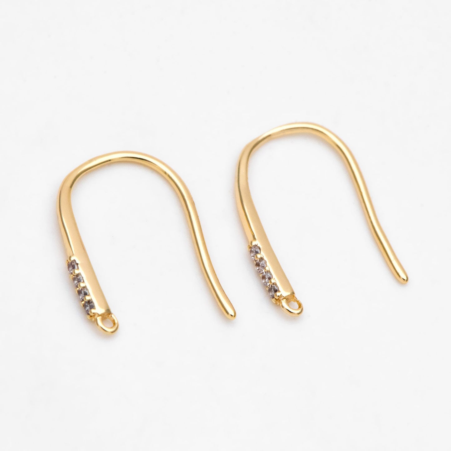 10pcs CZ Pave Gold Earring Hooks, 18K Gold plated Brass Earwires, Shiny Earring Components Wholesale (GB-3207)