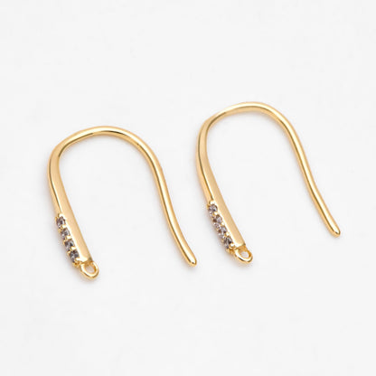 10pcs CZ Pave Gold Earring Hooks, 18K Gold plated Brass Earwires, Shiny Earring Components Wholesale (GB-3207)
