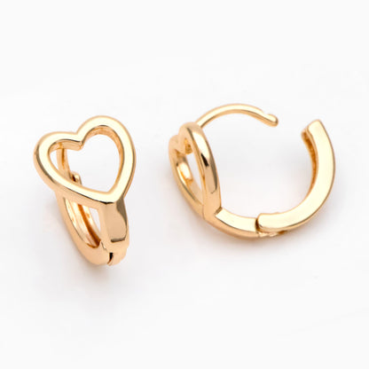 10pcs Gold Heart Hoop Earrings, 18K Gold plated Brass, Huggie Earrings, Minimalist Earring, Small Gold Hoops Earring (GB-3208)