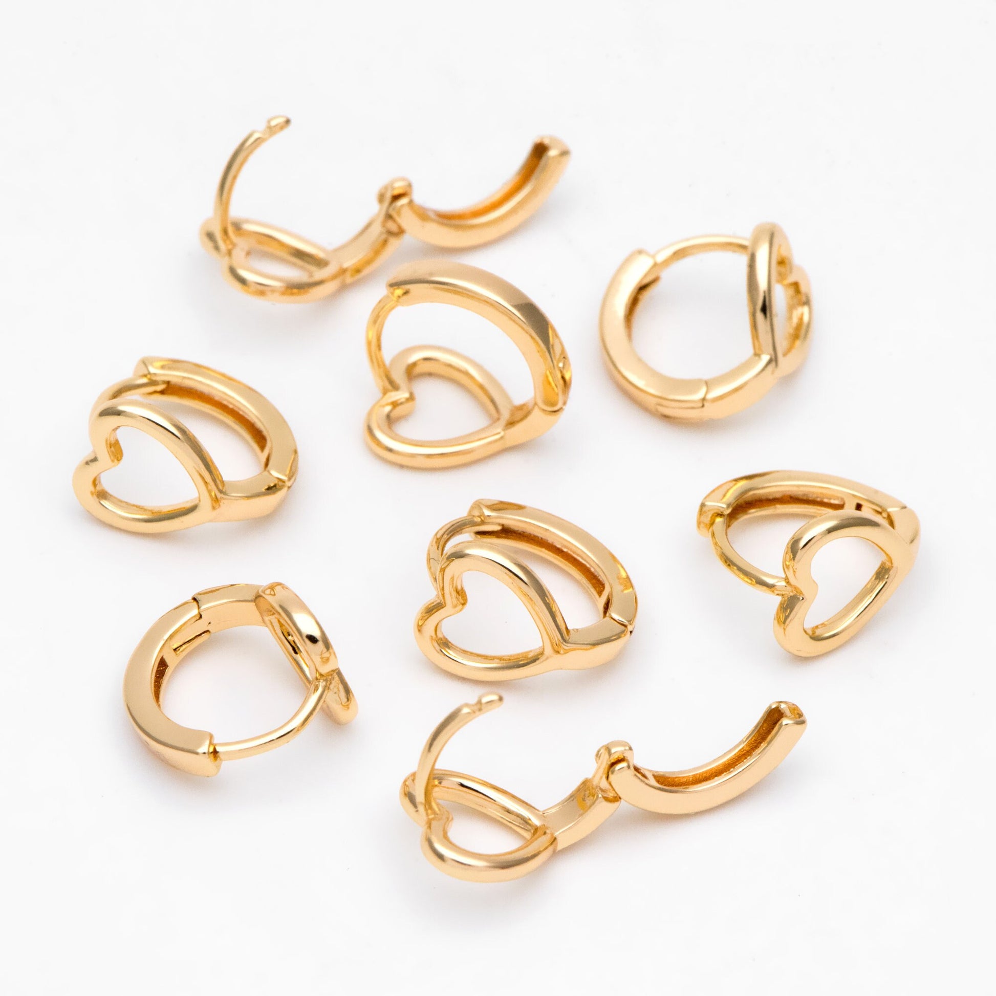10pcs Gold Heart Hoop Earrings, 18K Gold plated Brass, Huggie Earrings, Minimalist Earring, Small Gold Hoops Earring (GB-3208)