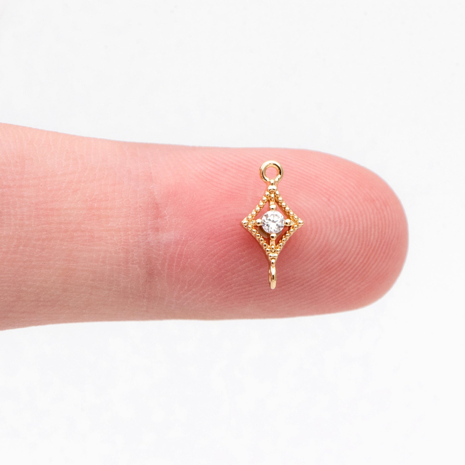 4pcs CZ pave Gold Rhombus Charms 11x6mm, 18K Gold plated Brass, Geometric Connector Pendants (GB-2535-A)