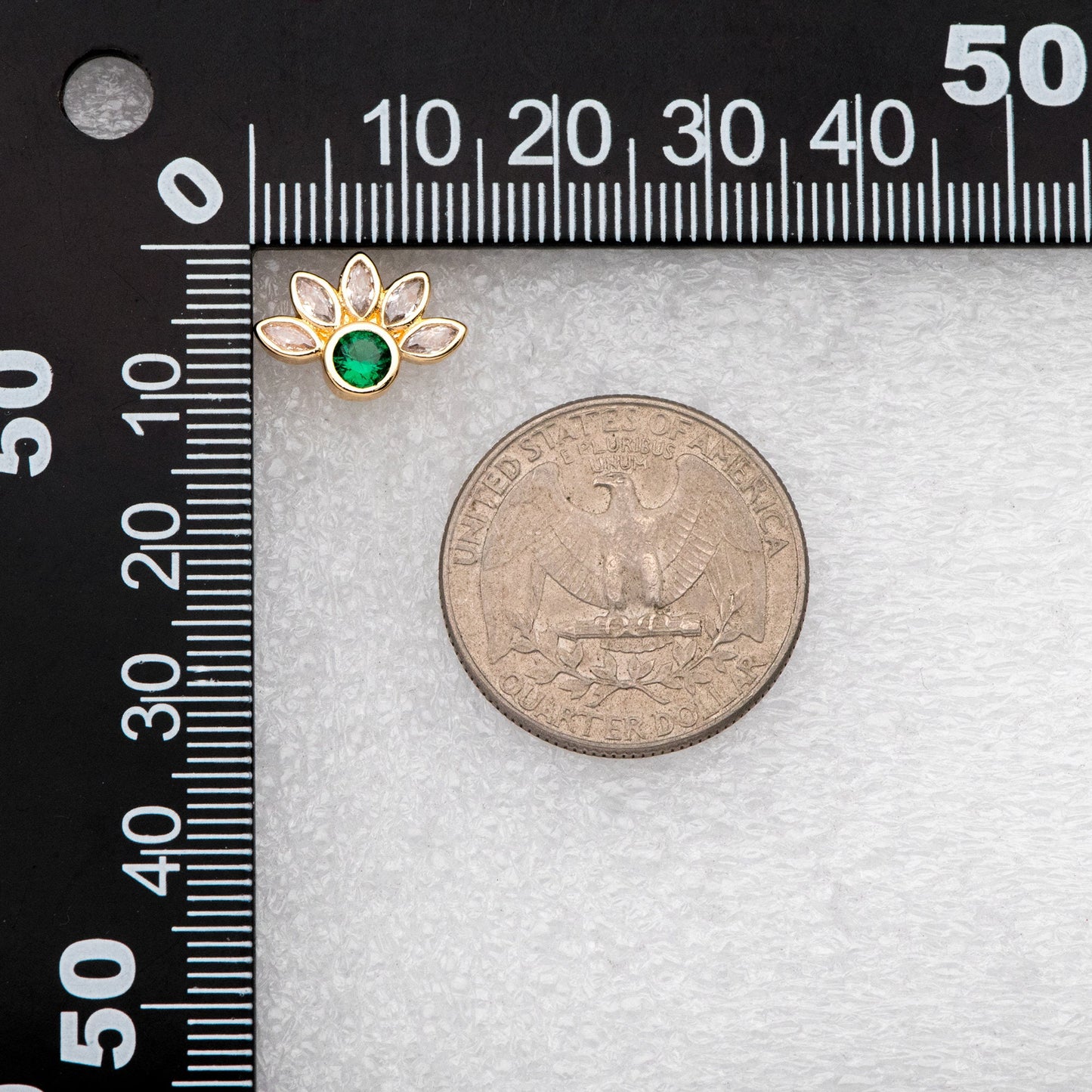 4pcs CZ Pave Gold Emerald Flower Earrings 14x10mm, Gold Plated Brass Flower Stud Earrings (GB-3128)