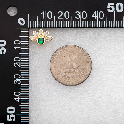 4pcs CZ Pave Gold Emerald Flower Earrings 14x10mm, Gold Plated Brass Flower Stud Earrings (GB-3128)