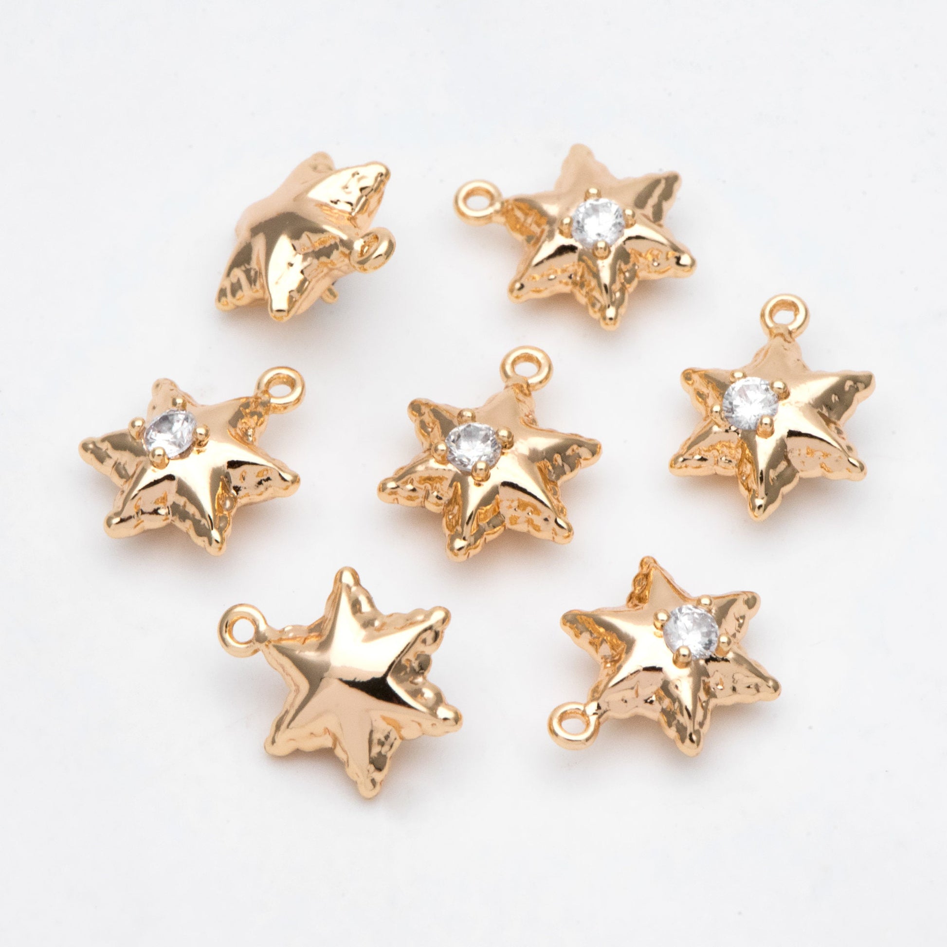 4pcs CZ pave Star Charms 13x10mm, Gold Star Pendants for Necklace/ Earrings, Jewelry Making Supplies (GB-1048-E)