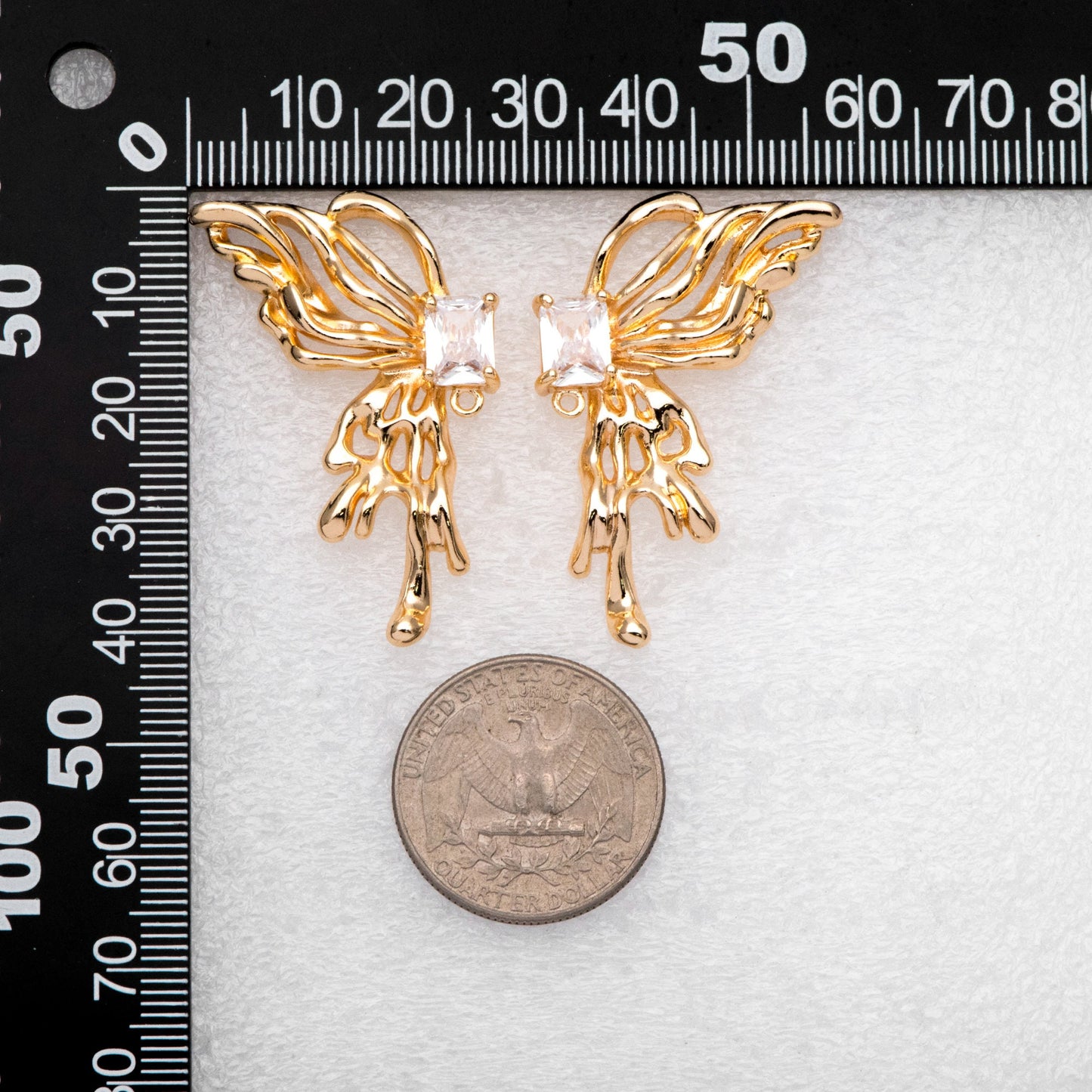 4pcs Gold Filigree Wing Earring with Loop, Dianty Butterfly Earring Studs, CZ Pave Jewelry Supplies (GB-3131)