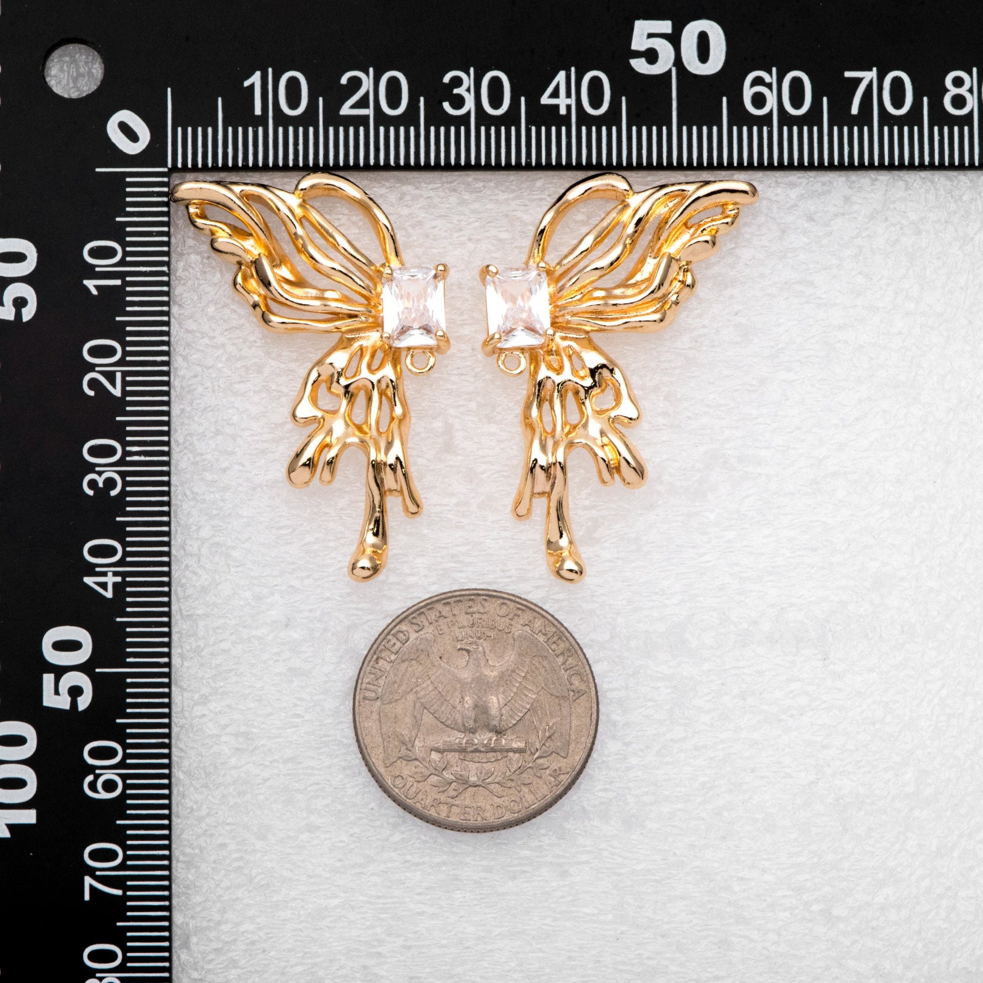 4pcs Gold Filigree Wing Earring with Loop, Dianty Butterfly Earring Studs, CZ Pave Jewelry Supplies (GB-3131)