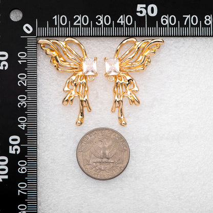 4pcs Gold Filigree Wing Earring with Loop, Dianty Butterfly Earring Studs, CZ Pave Jewelry Supplies (GB-3131)