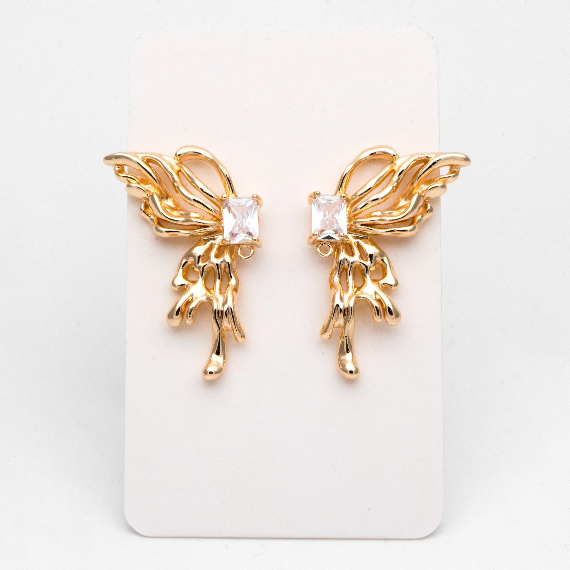 4pcs Gold Filigree Wing Earring with Loop, Dianty Butterfly Earring Studs, CZ Pave Jewelry Supplies (GB-3131)