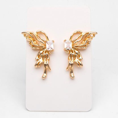 4pcs Gold Filigree Wing Earring with Loop, Dianty Butterfly Earring Studs, CZ Pave Jewelry Supplies (GB-3131)