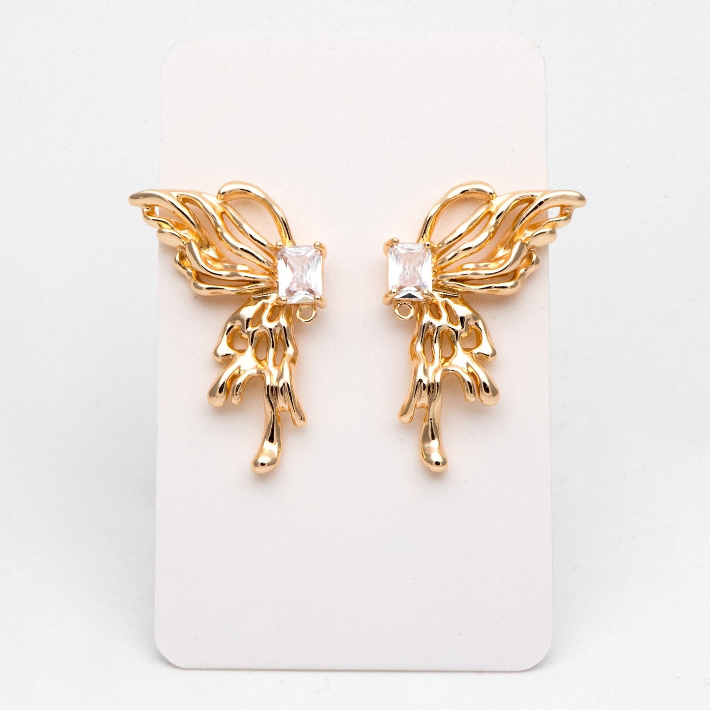 4pcs Gold Filigree Wing Earring with Loop, Dianty Butterfly Earring Studs, CZ Pave Jewelry Supplies (GB-3131)