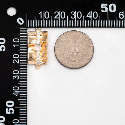 4pcs Gold plated Brass Curved Rectangle Link Charms, CZ Pave Connector Pendants (GB-3135)