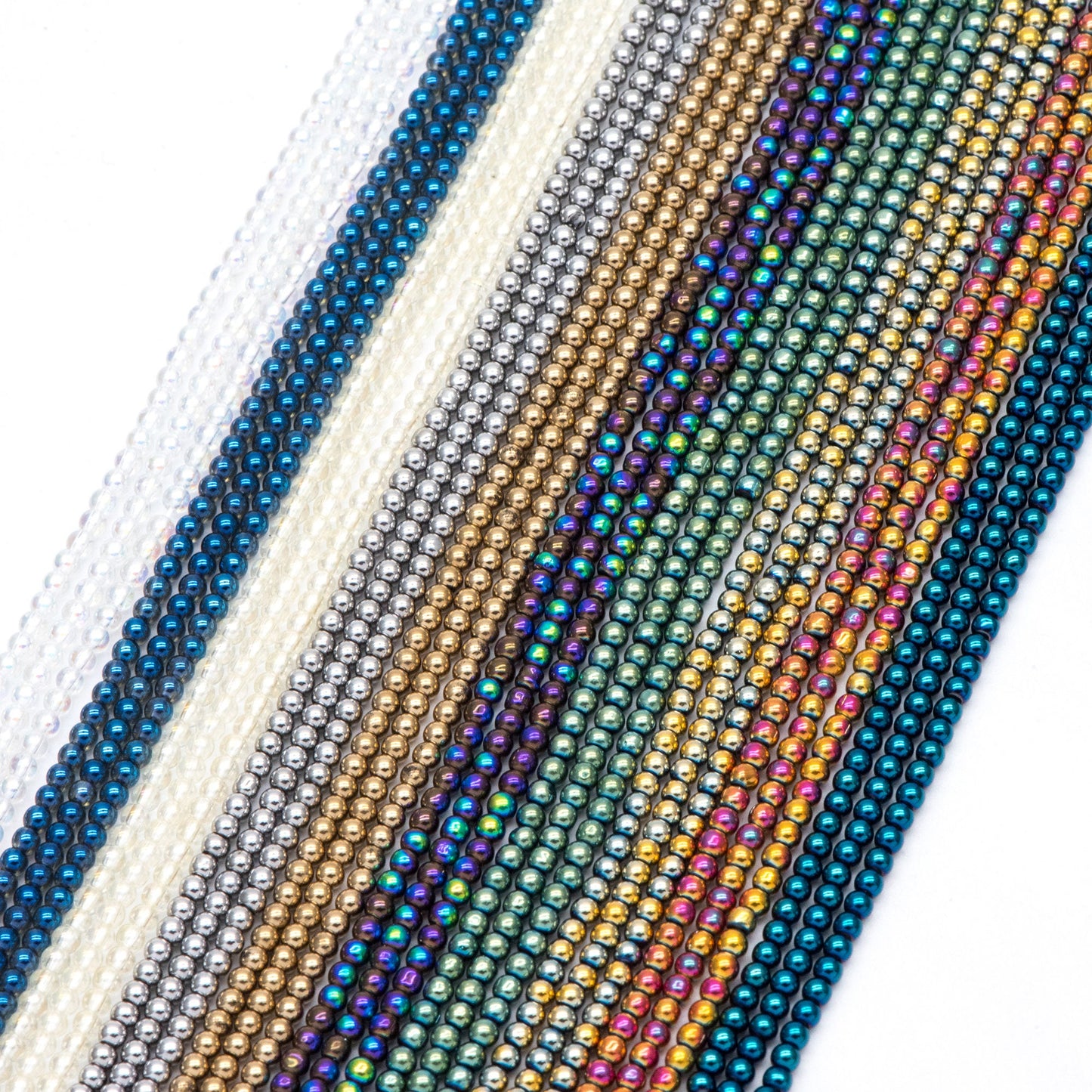 175pcs Smooth Round Glass beads 2mm, Metallic Color beads, 14" Strand (GM-038)