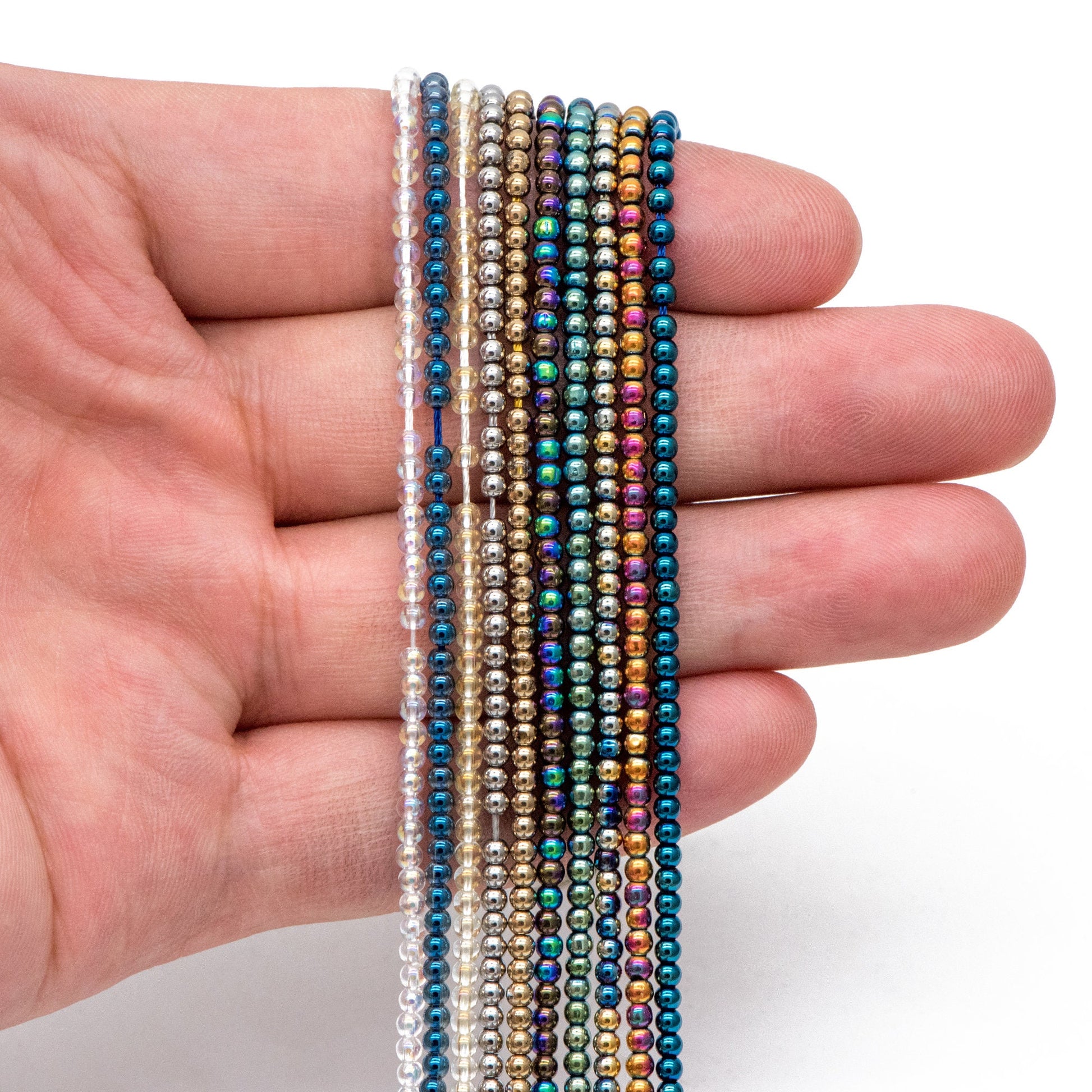 175pcs Smooth Round Glass beads 2mm, Metallic Color beads, 14" Strand (GM-038)