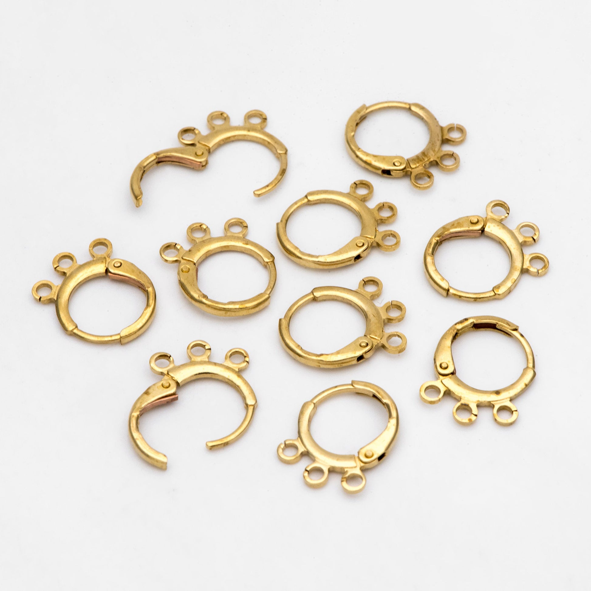 20pcs Raw Brass Round Leverback Earrings, Brass Ear Hooks with Three Loops (RB-310)