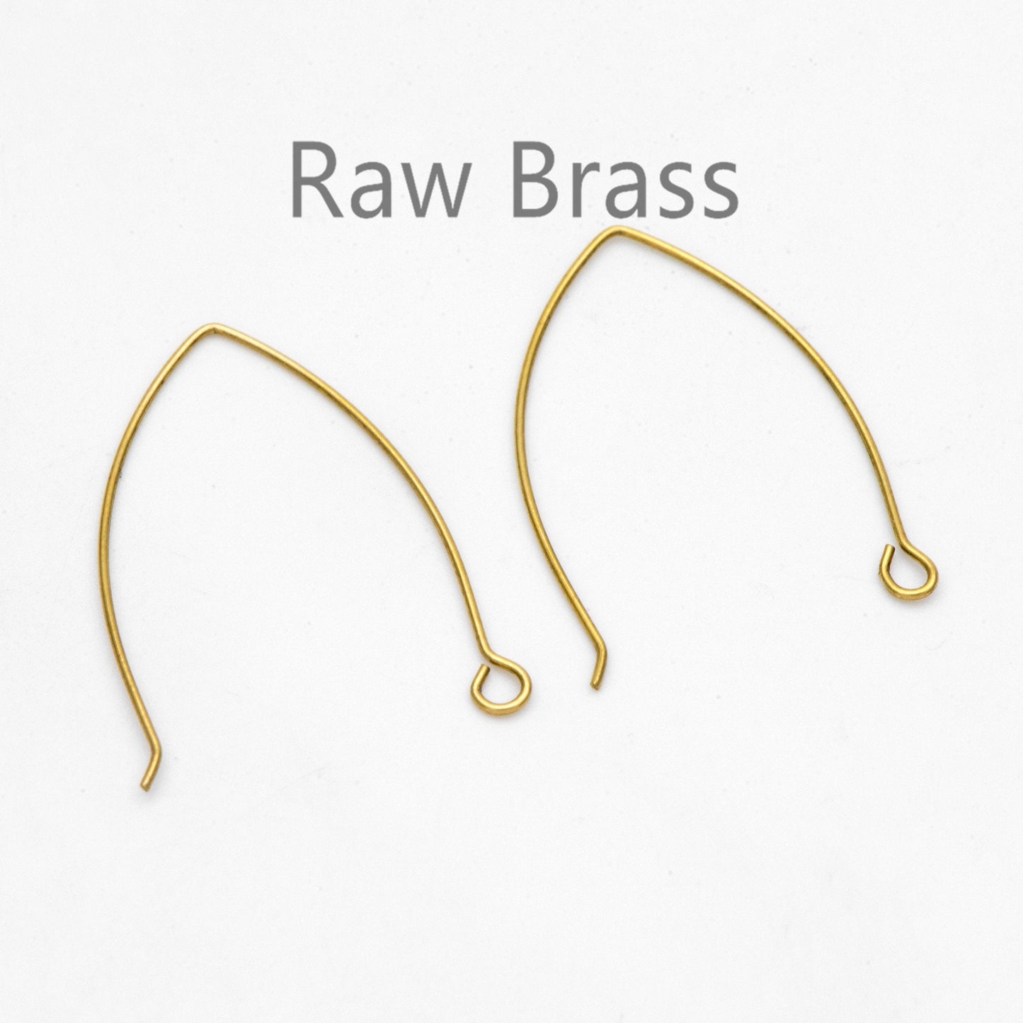 20pcs Raw Brass Earring Hooks 32mm Large, Ear Wire Findings Wholesale (RB-311)
