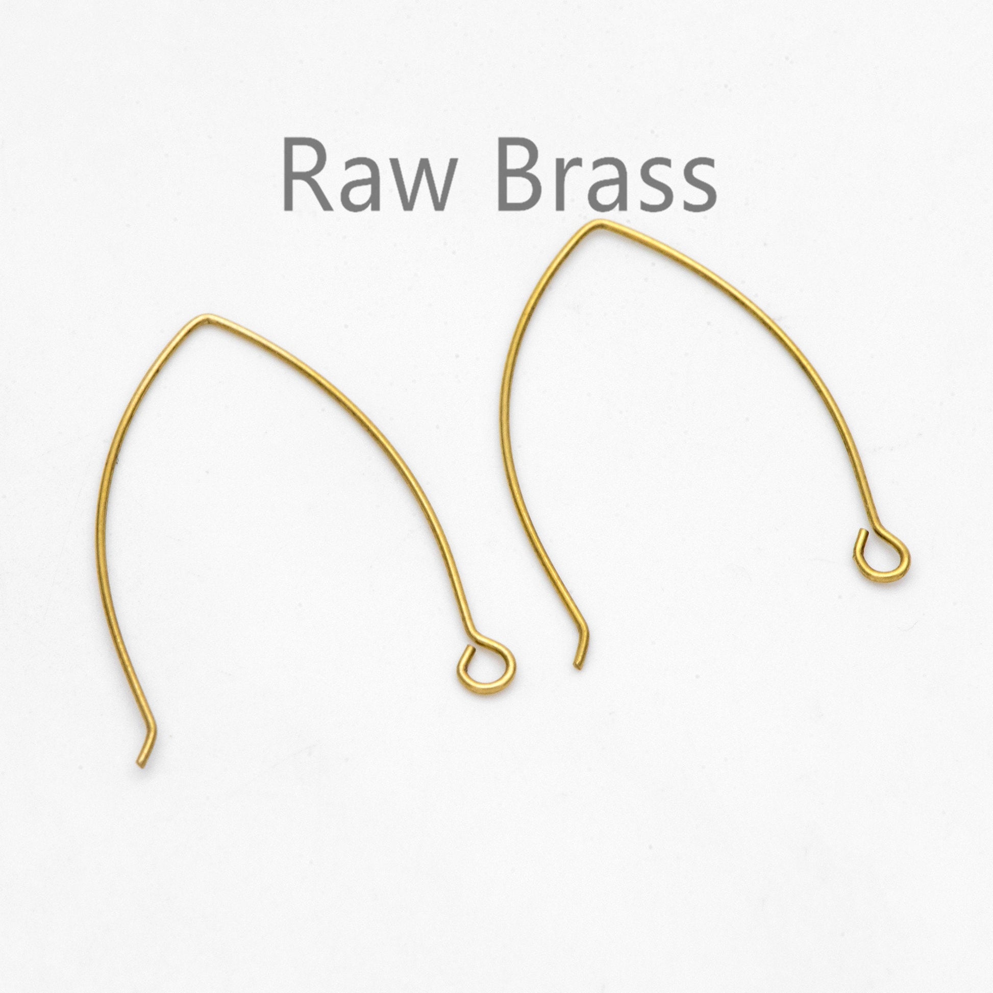 20pcs Raw Brass Earring Hooks 32mm Large, Ear Wire Findings Wholesale (RB-311)