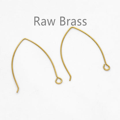 20pcs Raw Brass Earring Hooks 32mm Large, Ear Wire Findings Wholesale (RB-311)