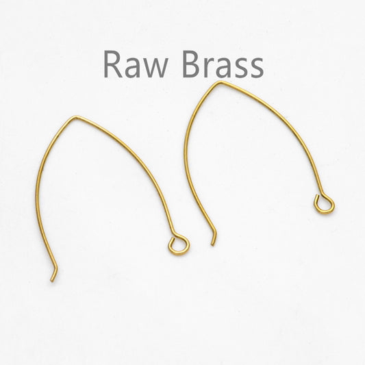 20pcs Raw Brass Earring Hooks 32mm Large, Ear Wire Findings Wholesale (RB-311)