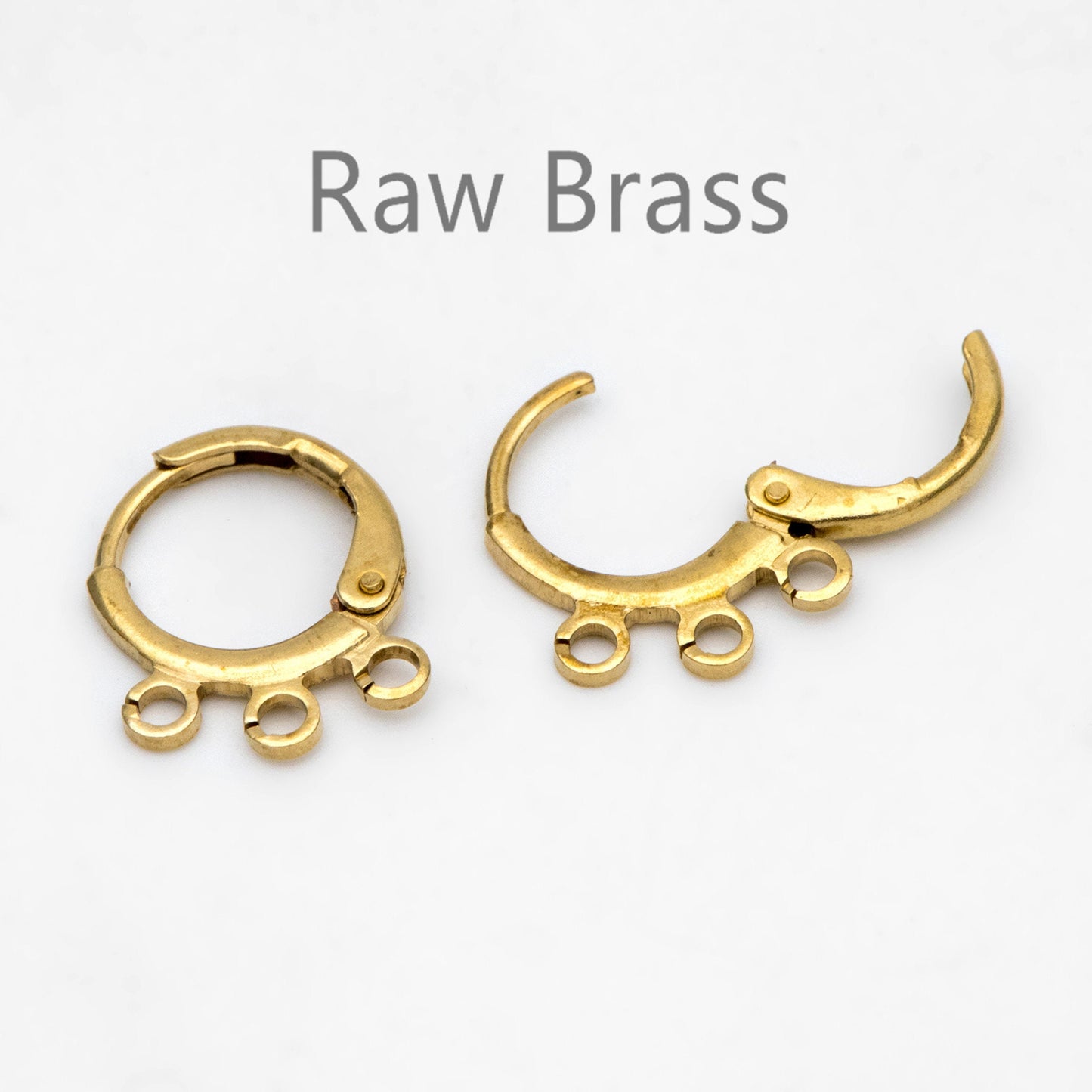 20pcs Raw Brass Round Leverback Earrings, Brass Ear Hooks with Three Loops (RB-310)