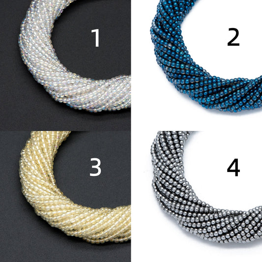 175pcs Smooth Round Glass beads 2mm, Metallic Color beads, 14" Strand (GM-038)