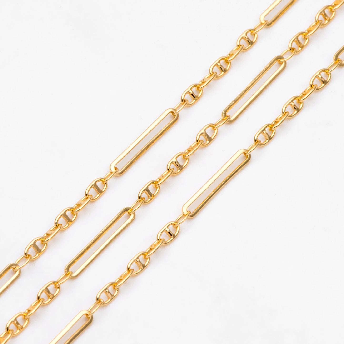 18K Gold Plated Anchor with Long Oval Chain 2.5mm, Quality Necklace Bracelet Findings Wholesale (#LK-565)/ 1 Meter=3.3 ft