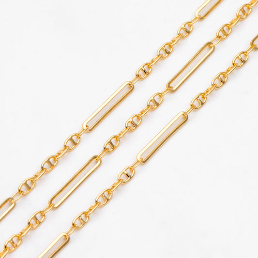 18K Gold Plated Anchor with Long Oval Chain 2.5mm, Quality Necklace Bracelet Findings Wholesale (#LK-565)/ 1 Meter=3.3 ft