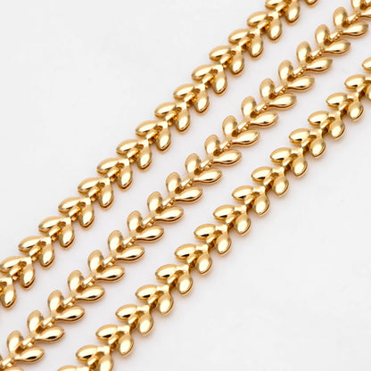 Gold plated Brass Chevron Leaf Chain 5.3mm, Decorative Herringbone Chain, Arrow Designer Chain (#LK-568)/ 1 Meter=3.3ft