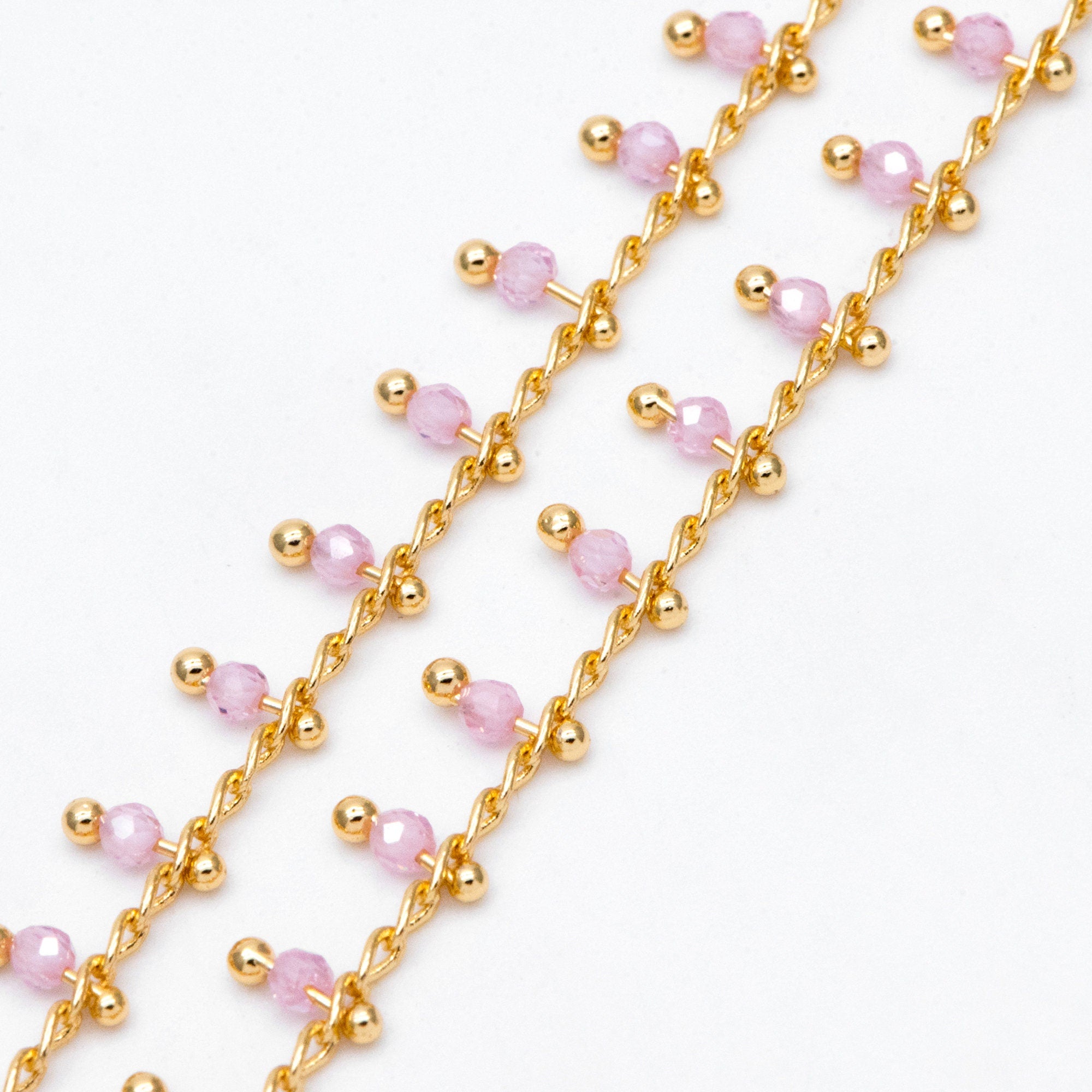 Gold Beaded Chain, Curb Chain with 2mm Round Beads, DIY Necklace Bracelet Chain Supplies (#LK-574)/ 1 Meter=3.3ft