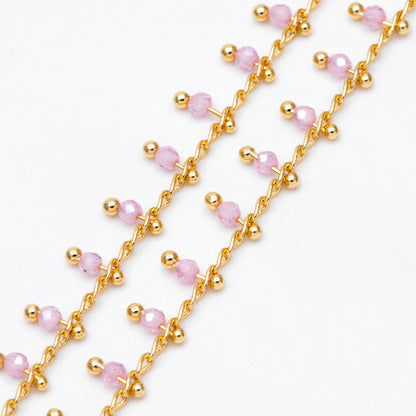 Gold Beaded Chain, Curb Chain with 2mm Round Beads, DIY Necklace Bracelet Chain Supplies (#LK-574)/ 1 Meter=3.3ft