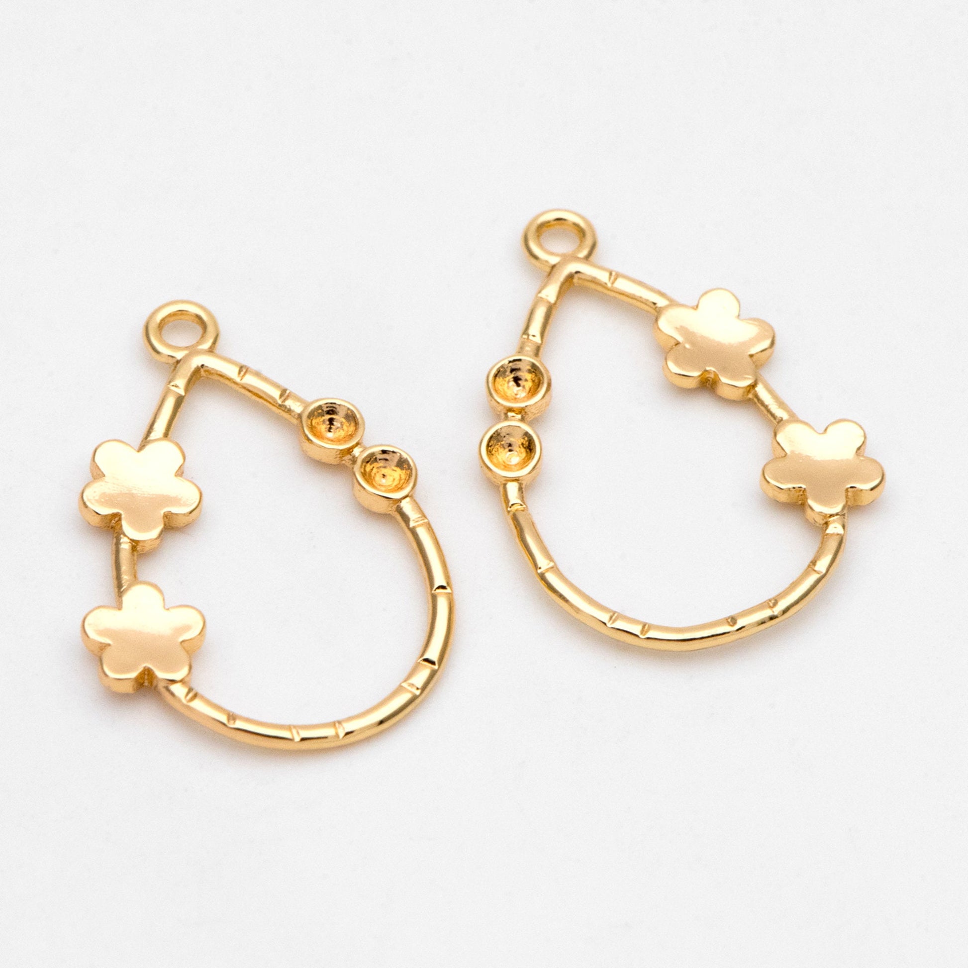 10pcs 18K Gold Flower Teardrop Charms 20x13mm (GB-3190)