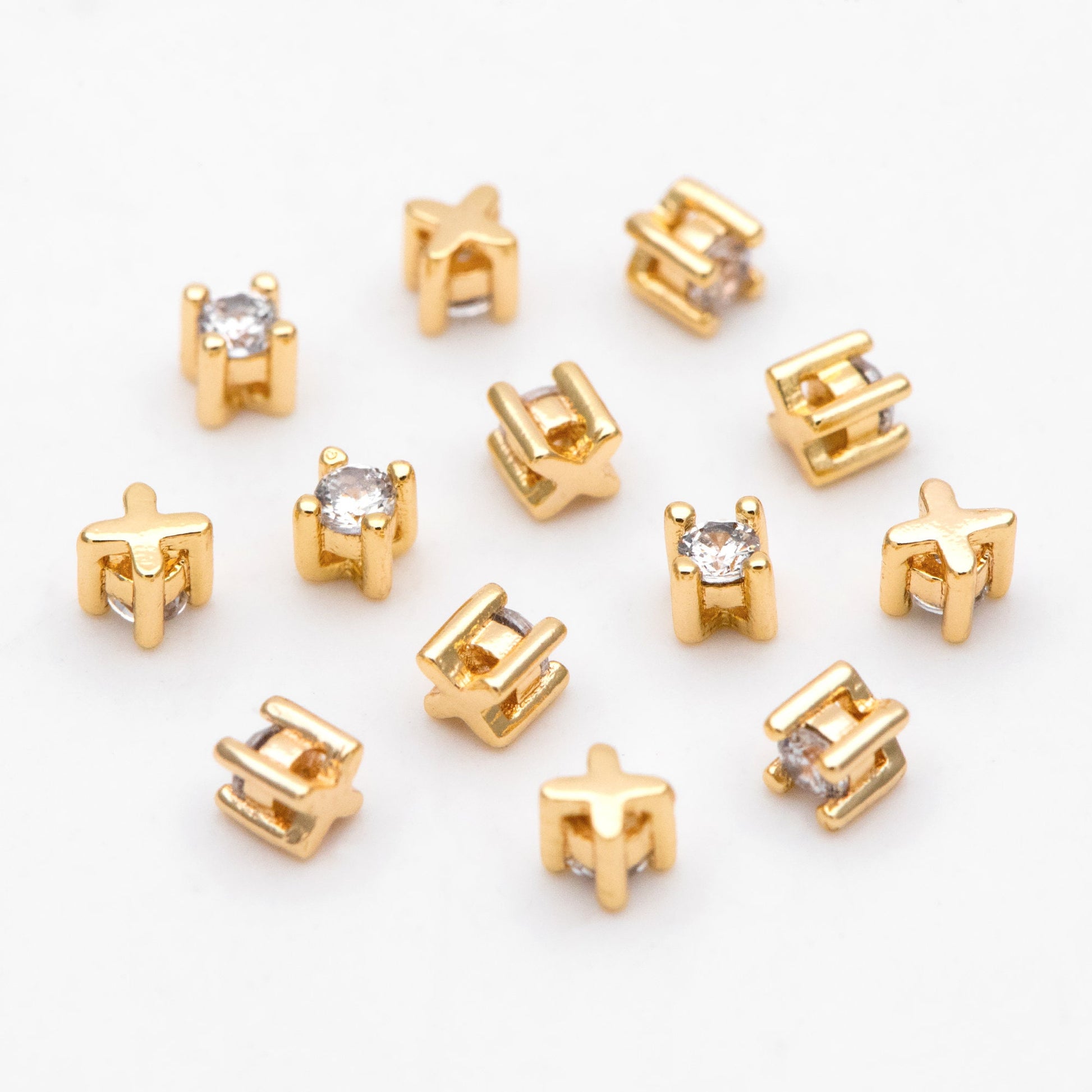 10pcs CZ pave Gold/ Silver Cube Beads 2.5/ 4mm, 18K Gold/ Rhodium plated Brass Spacer Beads, Jewelry Making Diy Material Supplies (GB-3192)