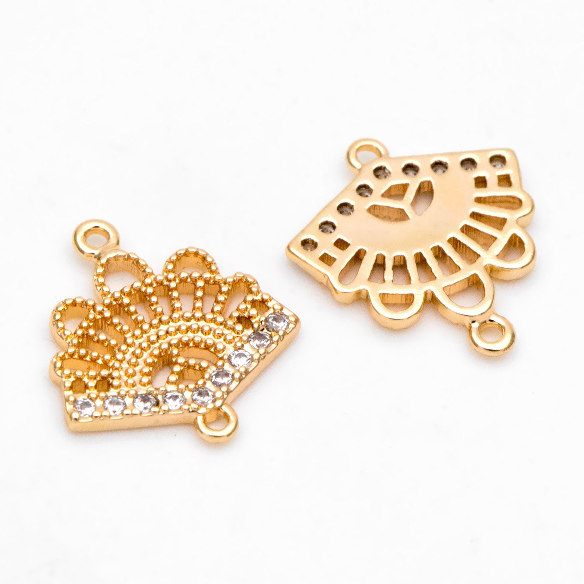 4pcs CZ Pave Gold Fan Shaped Connectors 13x12mm, Earring Findings, Jewelry Making, Diy Material, Jewelry Supplies (GB-3195)