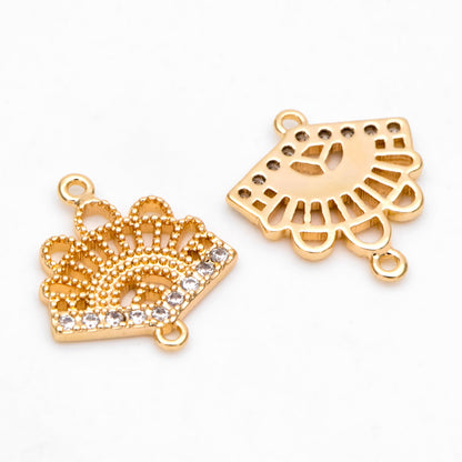 4pcs CZ Pave Gold Fan Shaped Connectors 13x12mm, Earring Findings, Jewelry Making, Diy Material, Jewelry Supplies (GB-3195)