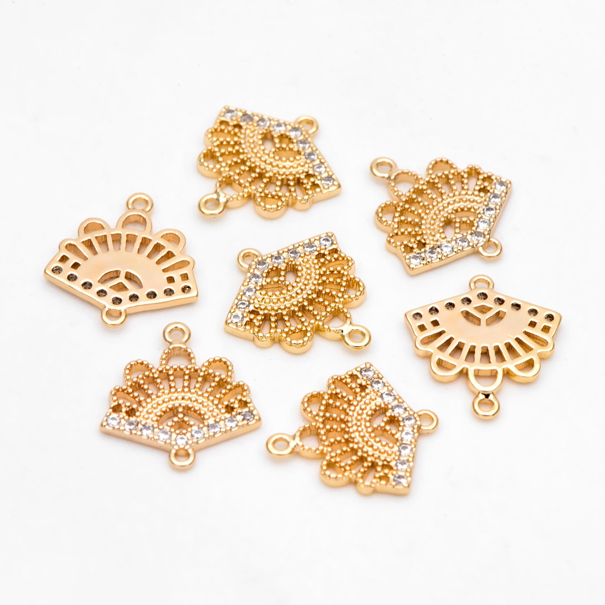 4pcs CZ Pave Gold Fan Shaped Connectors 13x12mm, Earring Findings, Jewelry Making, Diy Material, Jewelry Supplies (GB-3195)