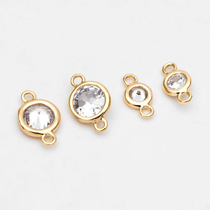 10pcs Gold/ Silver/ Rose Gold Bezel Gemstone Connector 4/ 5/ 6mm, 18K Gold plated Brass, Clear CZ Round Charms (GB-3197)