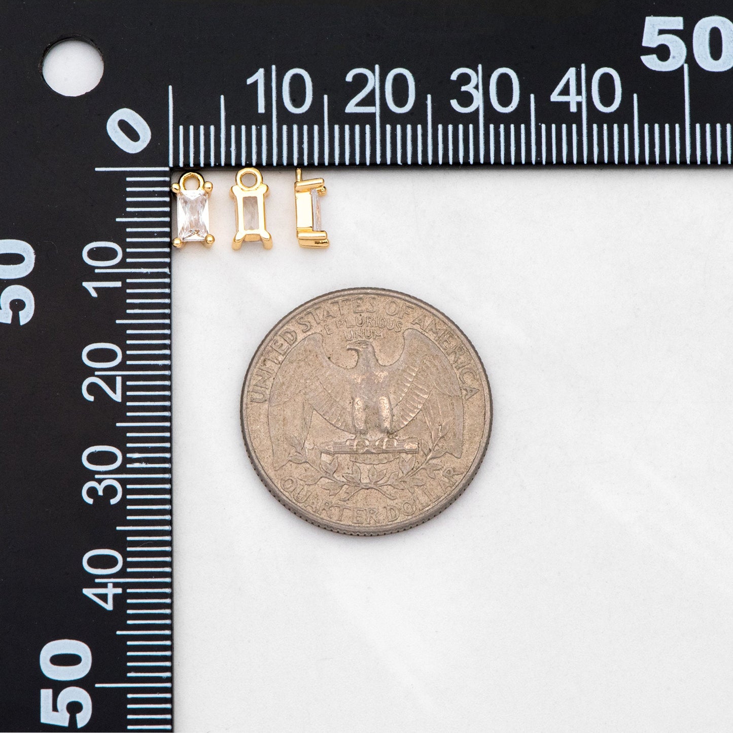 10pcs CZ Pave Gold Rectangle Charms 8x4mm, 18K Gold plated Brass Square Pendants (GB-4582-G)