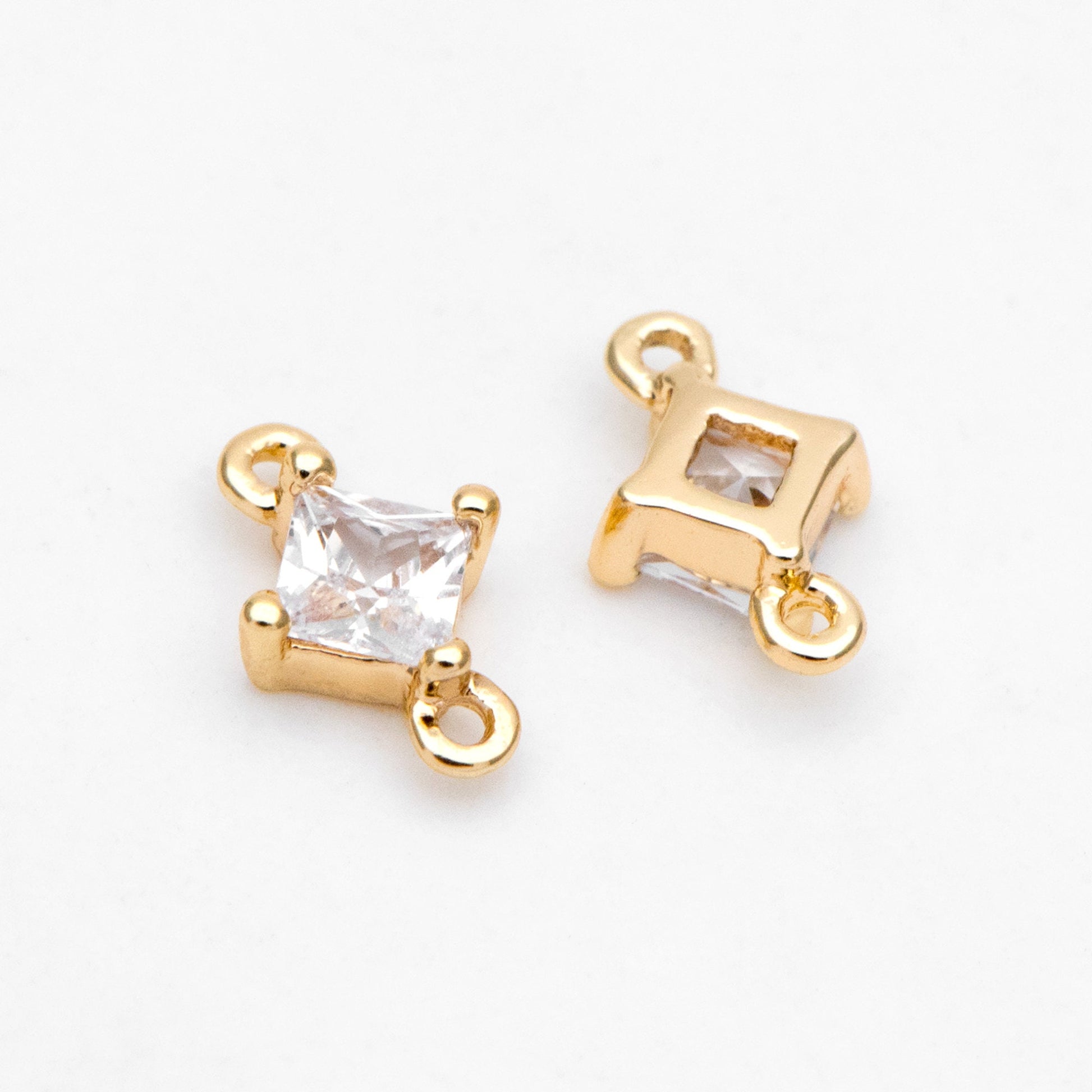 10pcs CZ pave Gold/ Silver/ Rose Gold Rhombus Charms, 8x5mm, 18K Gold/ Rhodium plated Brass,Geometric Connectors, Square Pendants (GB-503-A)