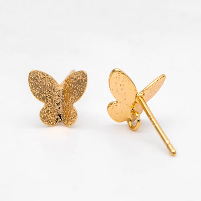 10pcs Gold Butterfly Stud Earring with Loop, DIY Earring Components, Jewelry Making Supplies (GB-3201)