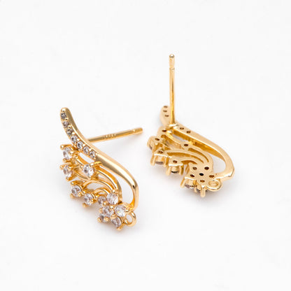 4pcs CZ Pave Gold Filigree Wing Ear post, Dianty Ear Studs, Jewelry Supplies (GB-3221)