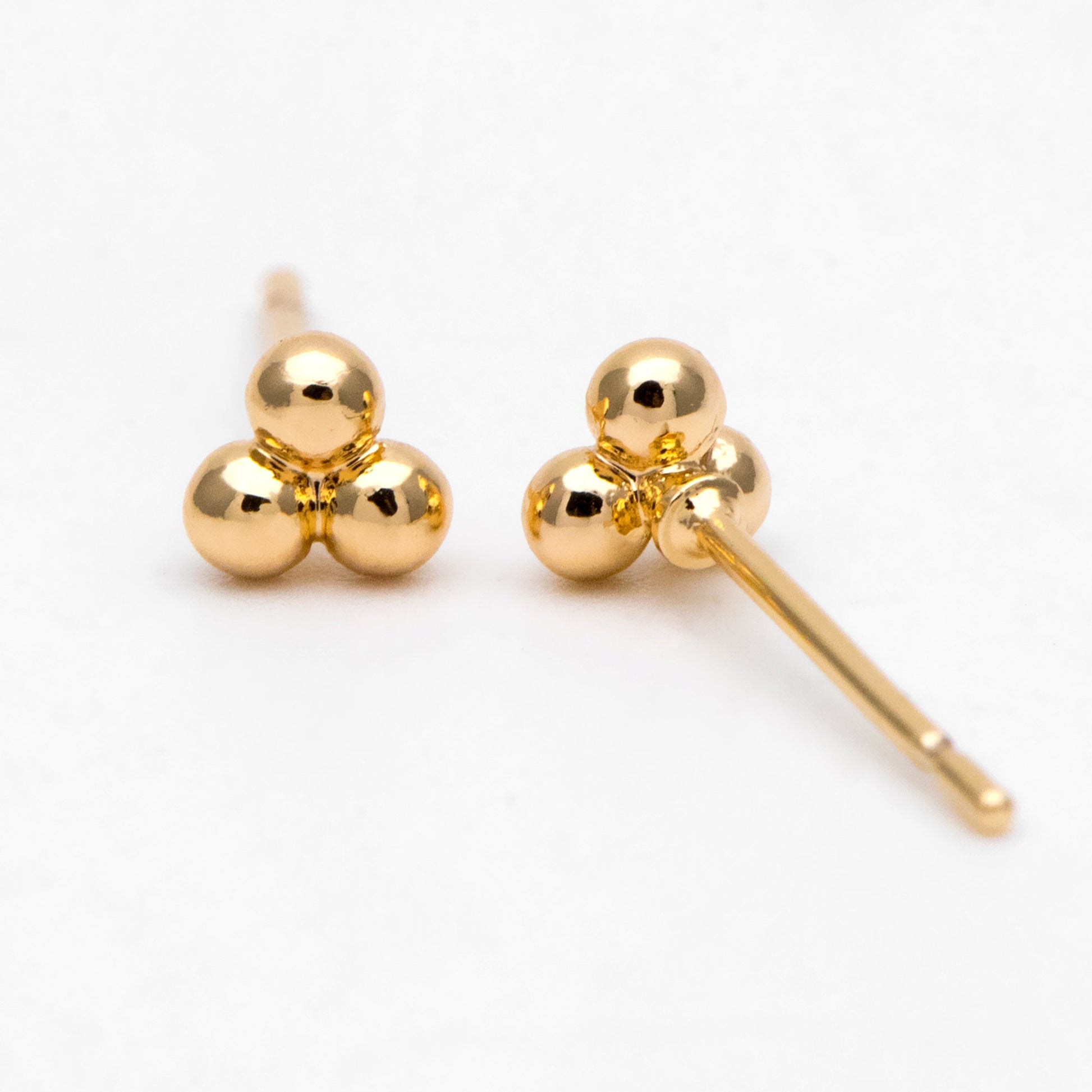10pcs Extra Tiny Three Ball Stud Earrings, Gold/ Rhodium Plated Brass Stud Earrings, DIY Ear Findings (GB-3268)