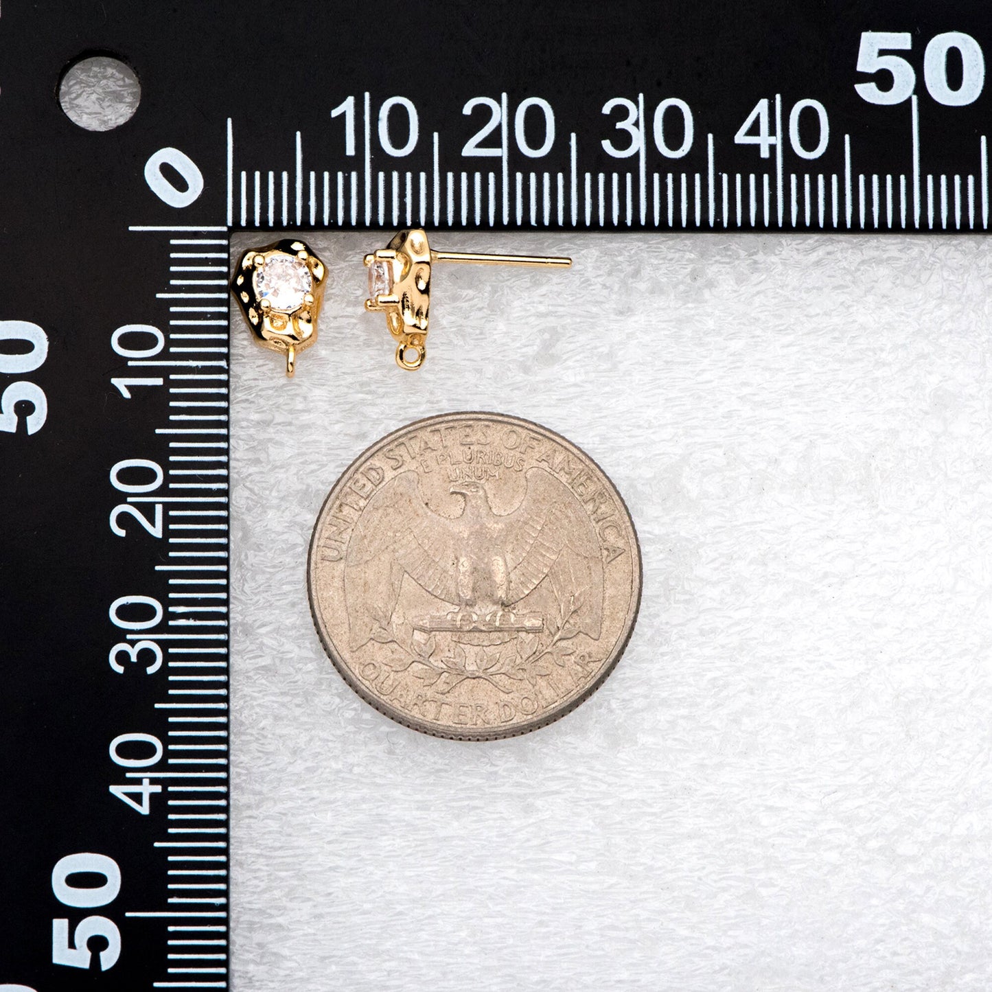 10pcs Gold Irregularity Stud Earrings, CZ Pave Ear Posts 10x7mm, Gold plated Brass Earring Findings (GB-3154)