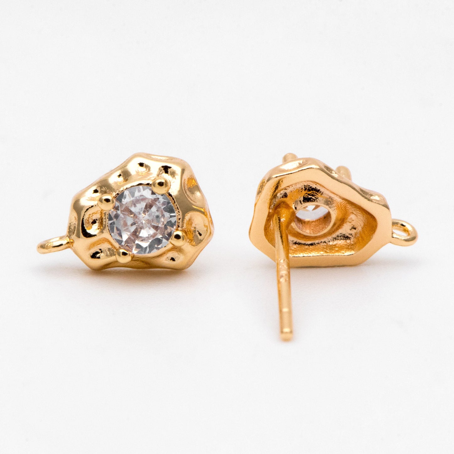 10pcs Gold Irregularity Stud Earrings, CZ Pave Ear Posts 10x7mm, Gold plated Brass Earring Findings (GB-3154)