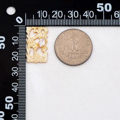 4pcs CZ pave Gold Irregular Rectangle Charms 24x14mm, 18K Gold plated Brass Pendant (GB-3159)
