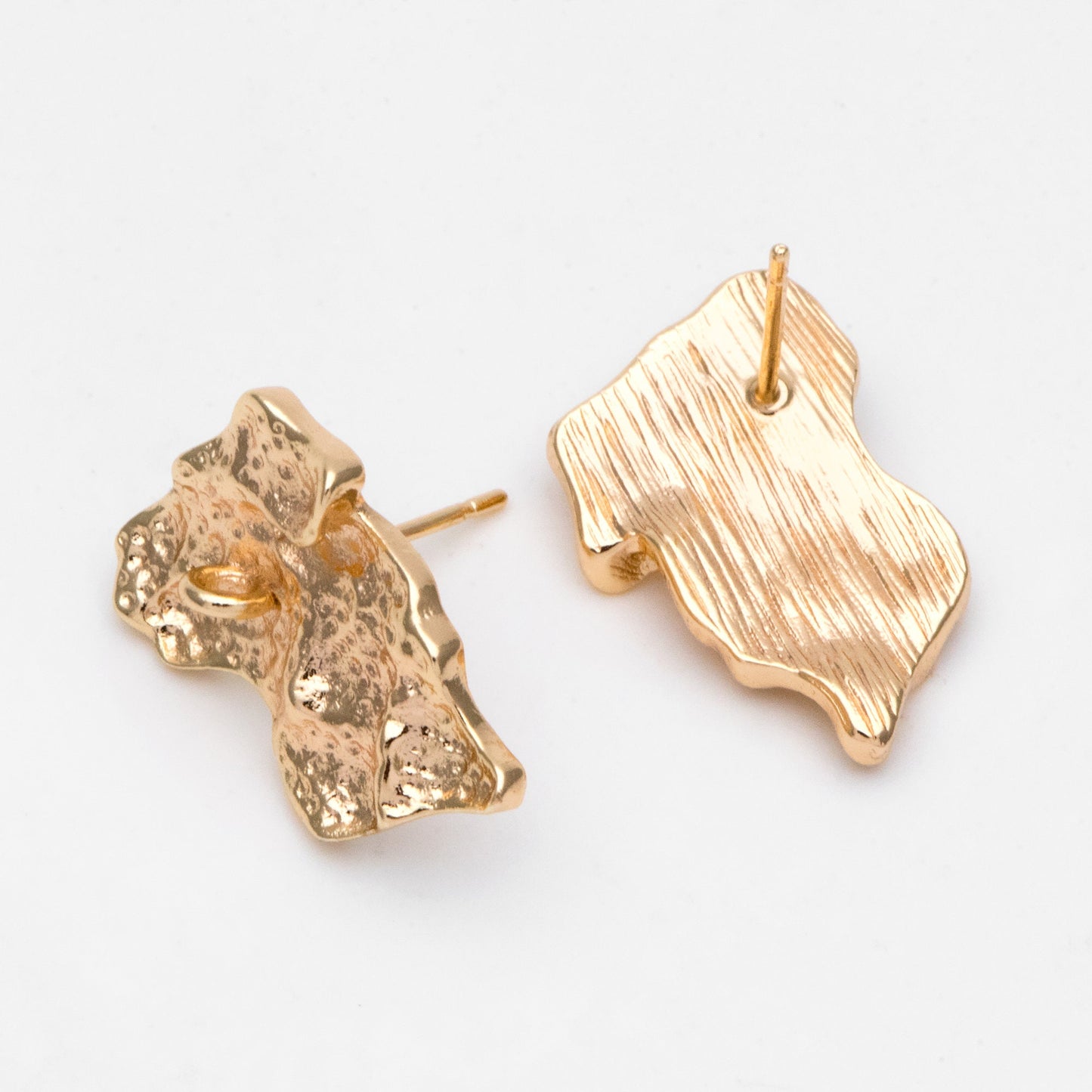 10pcs 18K Gold Plated Hammered Ear Posts: Irregular Stud Components (GB-3165)