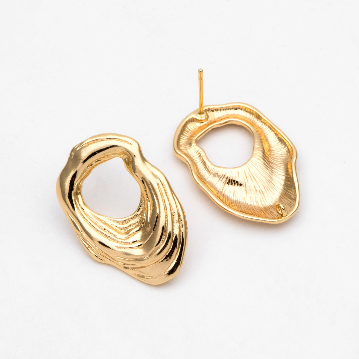 10pcs Gold Irregular Earring with Loop, 18K Gold plated Brass, melting Stud Earring Components (GB-3170)