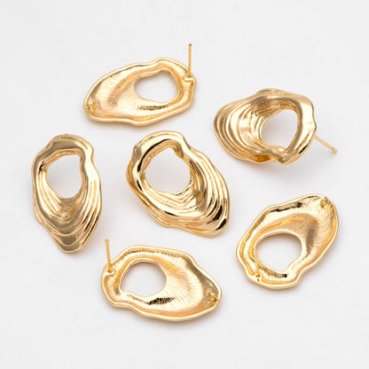 10pcs Gold Irregular Earring with Loop, 18K Gold plated Brass, Stud Earring Components (GB-3170)