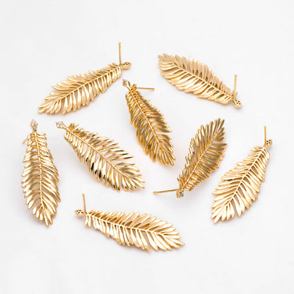 4pcs CZ pave Gold Leaf Ear Posts, Dainty Feather Earrings, Jewelry Making, Diy Material, Jewelry Supplies (GB-3172)