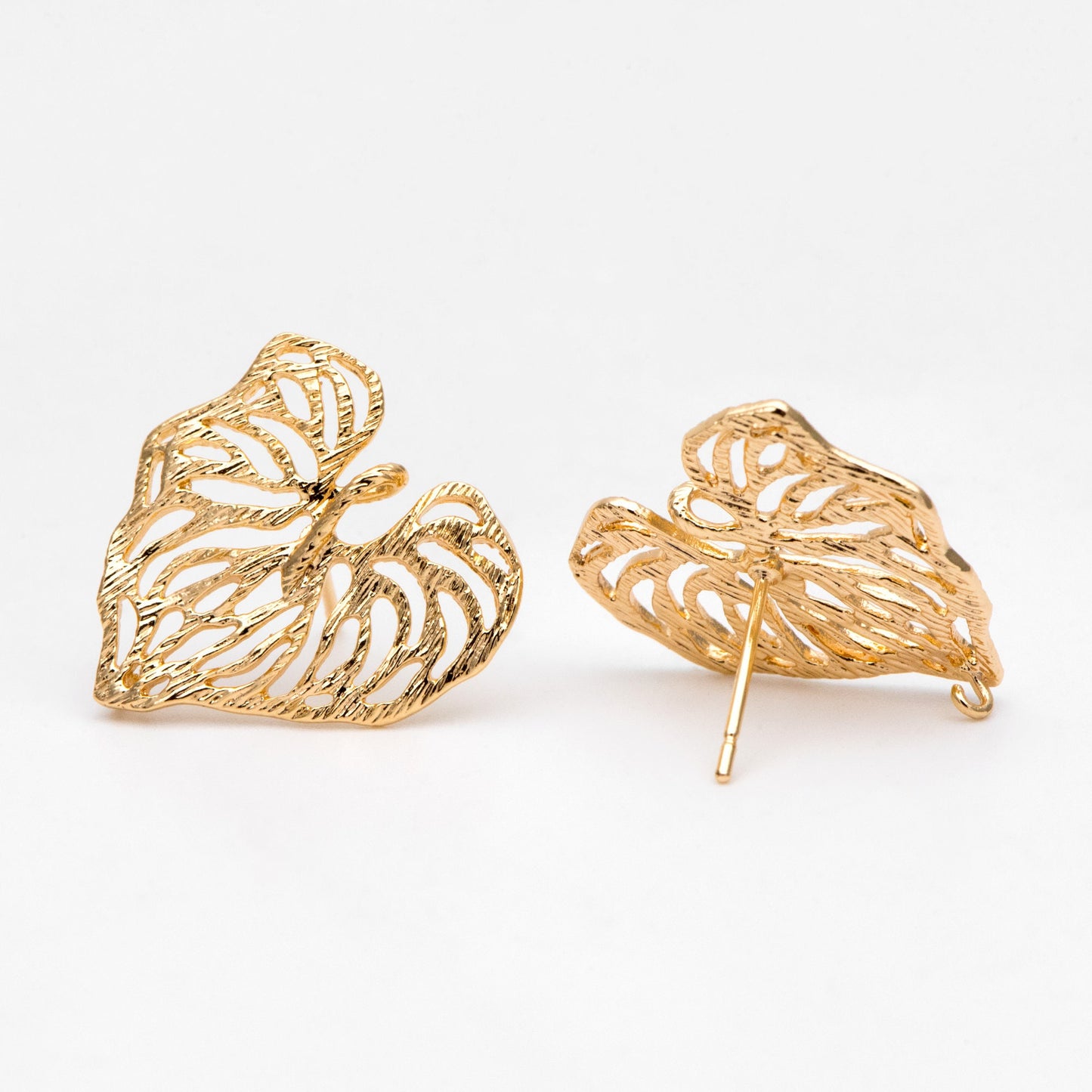 10pcs Gold Heart Leaf Earring With Loop, Filigree Earring, Earring Supplies (GB-3174)